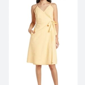 The Good Jane Yellow Linen Blend Summer Adj. Spagetti Strap Wrap Dress Sz L